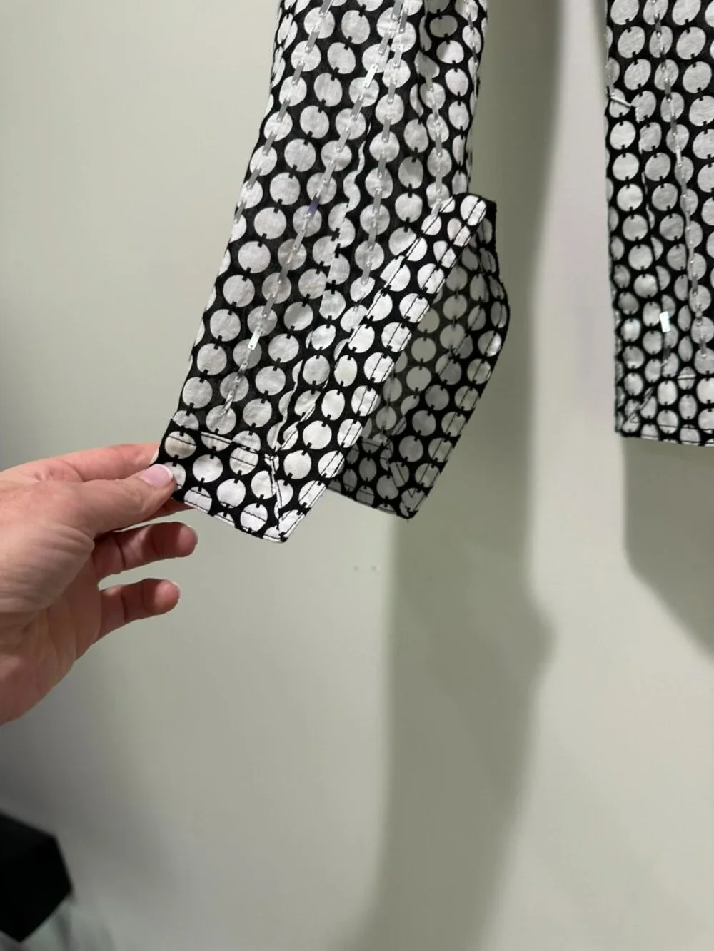 Tory Burch Sequined Black White Cotton Polkadot Bohoh Tunic Shirt